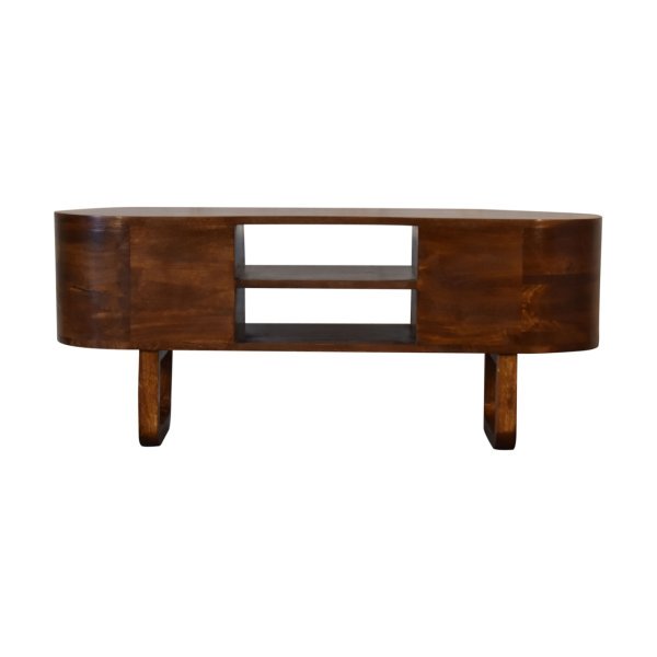Solid Mango Wood Chestnut Finished 2 Drawer Rounded Corners Media TV Unit with 'U' Shaped Legs - Image 9