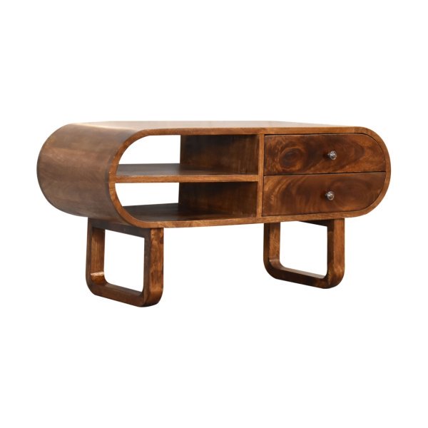Solid Mango Wood Chestnut Finished 2 Drawer Rounded London Media Unit with 'U' Shaped Legs - Image 3