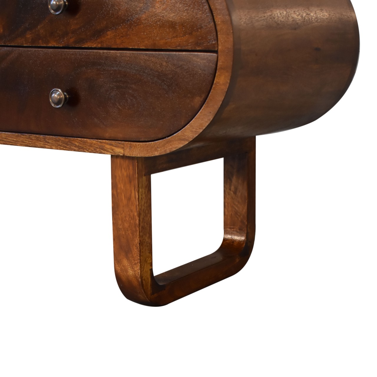 Solid Mango Wood Chestnut Finished 2 Drawer Rounded London Media Unit with 'U' Shaped Legs - Image 7