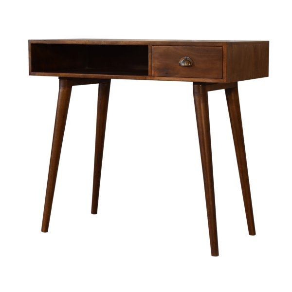 Solid Mango Wood Chestnut Finished 1 Drawer Open Slot Writing Desk