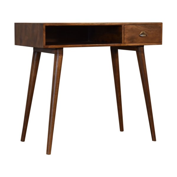 Solid Mango Wood Chestnut Finished 1 Drawer Open Slot Writing Desk - Image 2