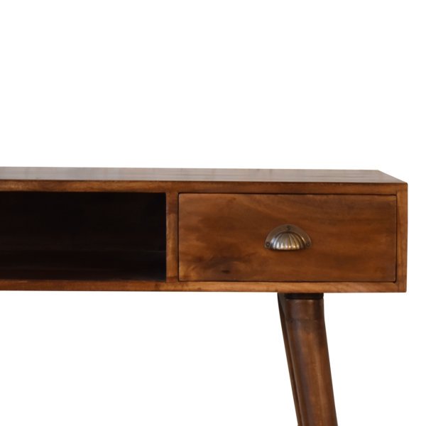 Solid Mango Wood Chestnut Finished 1 Drawer Open Slot Writing Desk - Image 3