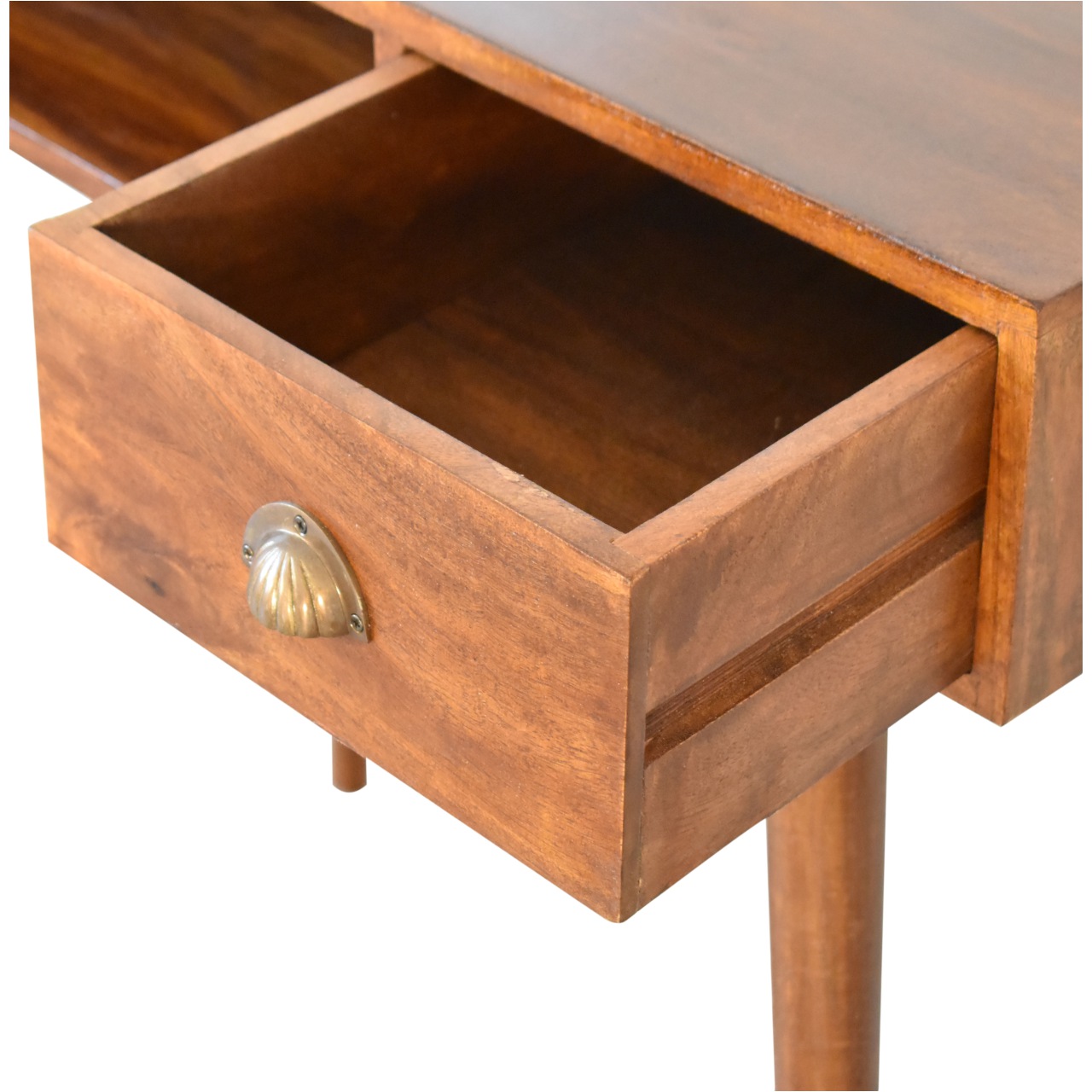 Solid Mango Wood Chestnut Finished 1 Drawer Open Slot Writing Desk - Image 4