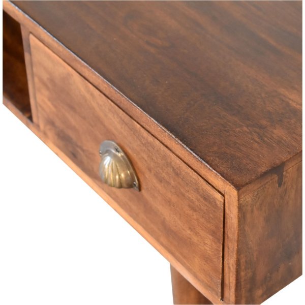 Solid Mango Wood Chestnut Finished 1 Drawer Open Slot Writing Desk - Image 5