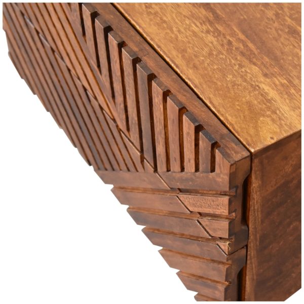 Solid Mango Wood Chestnut Finished 2 Drawer Lille Geometric Pattern Media Unit - Image 4