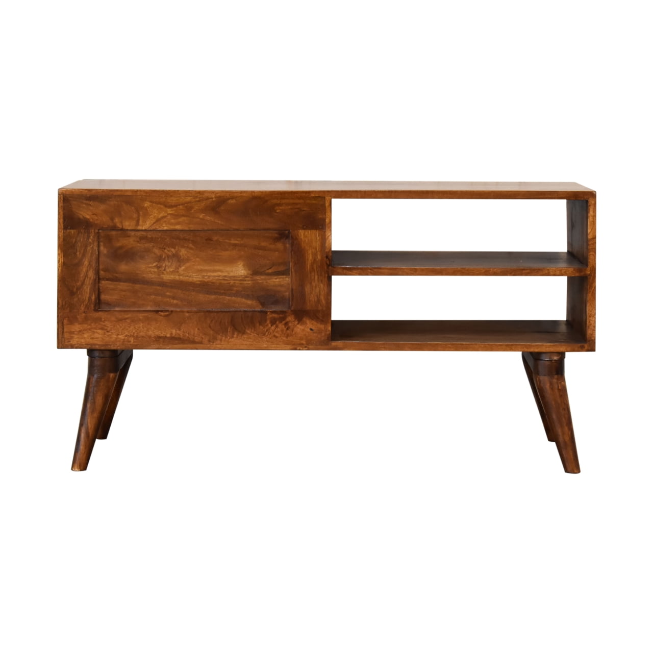 Solid Mango Wood Chestnut Finished 2 Drawer Lille Geometric Pattern Media Unit - Image 9