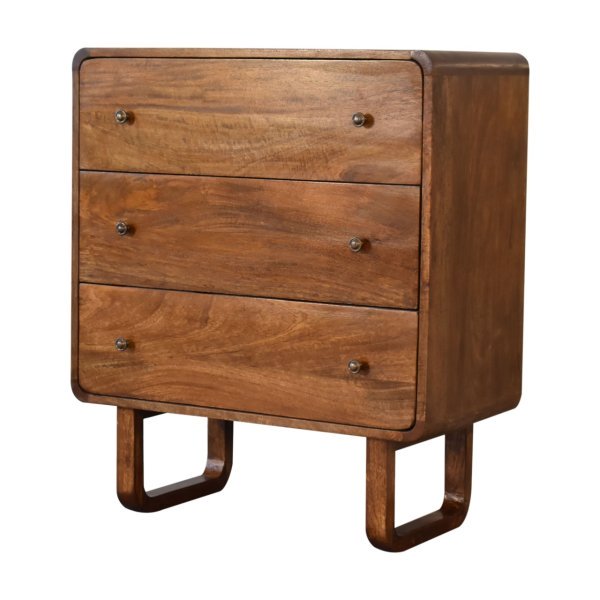 Solid Mango Wood Chestnut Finished 3 Drawer Curved Chest with 'U' Shaped Legs - Image 2
