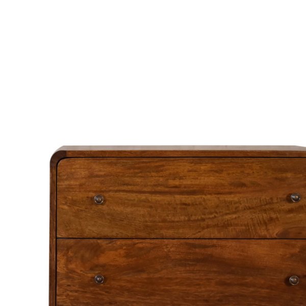 Solid Mango Wood Chestnut Finished 3 Drawer Curved Chest with 'U' Shaped Legs - Image 4