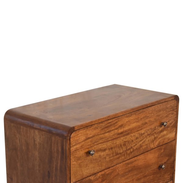 Solid Mango Wood Chestnut Finished 3 Drawer Curved Chest with 'U' Shaped Legs - Image 5