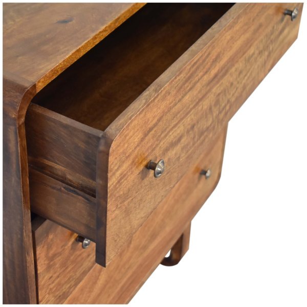 Solid Mango Wood Chestnut Finished 3 Drawer Curved Chest with 'U' Shaped Legs - Image 6