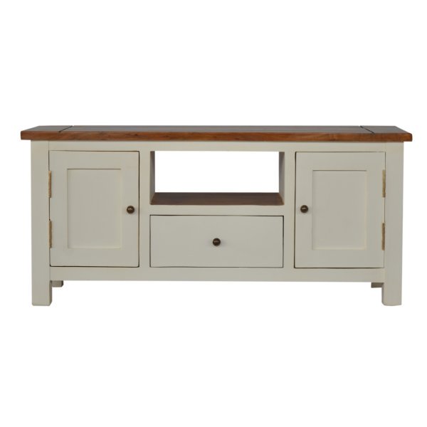 Solid Mango Wood Chestnut Finished Two Tone Top 1 Drawer 2 Doors Country Media Unit
