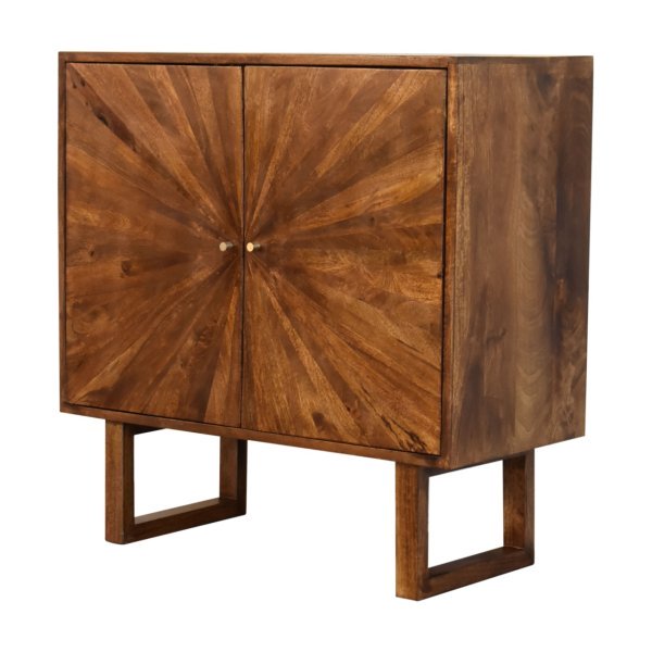 Solid Mango Wood Chestnut Finished 2 Door Sunrise Cabinet with 'U' Shaped Legs - Image 2