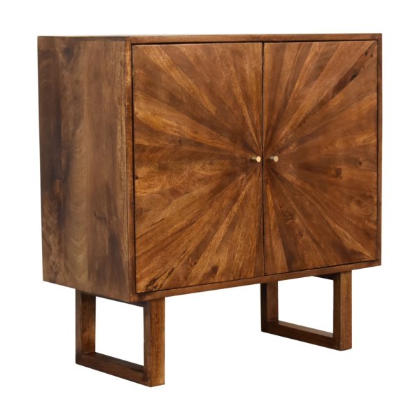 Solid Mango Wood Chestnut Finished 2 Door Sunrise Cabinet with 'U' Shaped Legs - Image 3