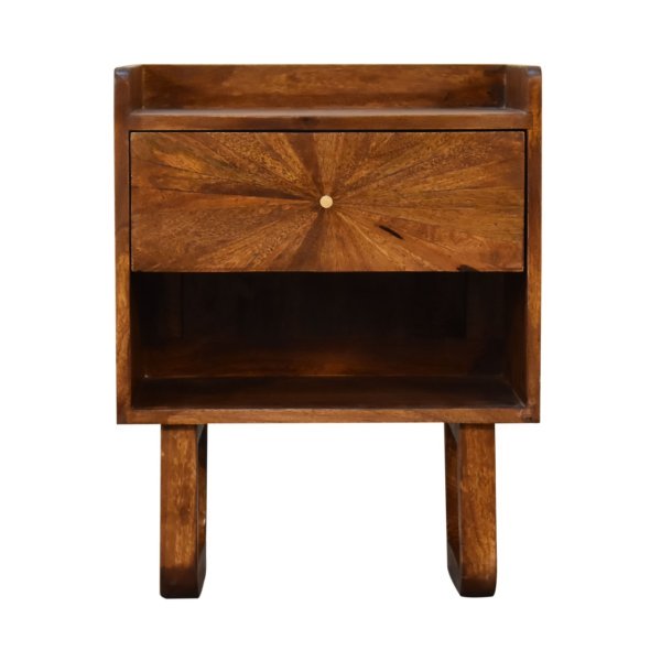 Solid Mango Wood Chestnut Finished 1 Drawer Sunrise Open Bedside