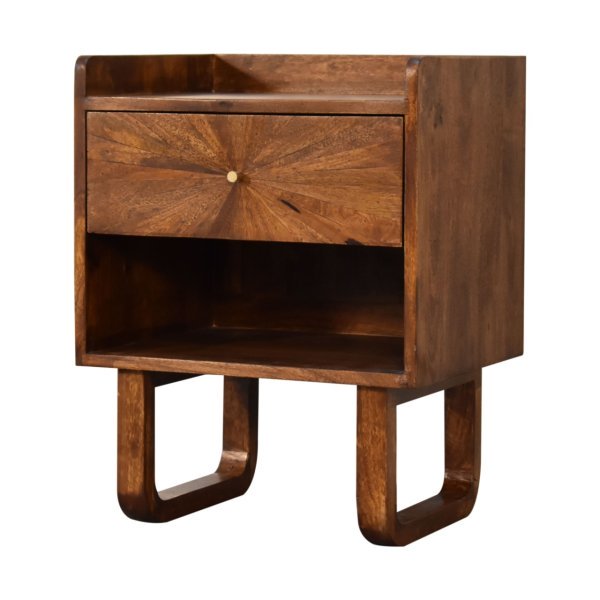 Solid Mango Wood Chestnut Finished 1 Drawer Sunrise Open Bedside - Image 2