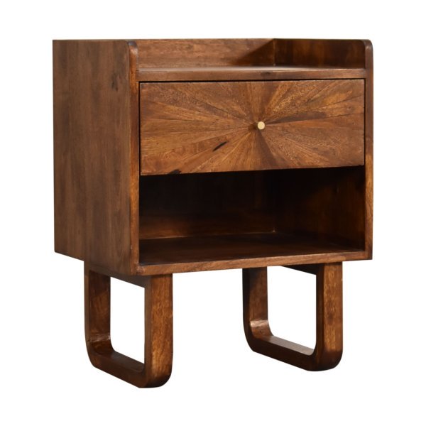 Solid Mango Wood Chestnut Finished 1 Drawer Sunrise Open Bedside - Image 3