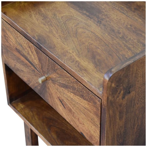 Solid Mango Wood Chestnut Finished 1 Drawer Sunrise Open Bedside - Image 5