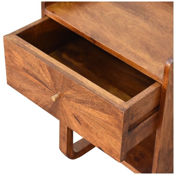 Solid Mango Wood Chestnut Finished 1 Drawer Sunrise Open Bedside - Image 6