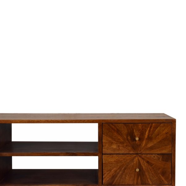Solid Mango Wood Chestnut Finished 2 Drawers 1 Door Sunrise Media Unit with 'U' Shaped Legs - Image 4