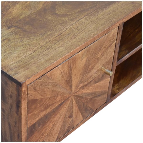 Solid Mango Wood Chestnut Finished 2 Drawers 1 Door Sunrise Media Unit with 'U' Shaped Legs - Image 5