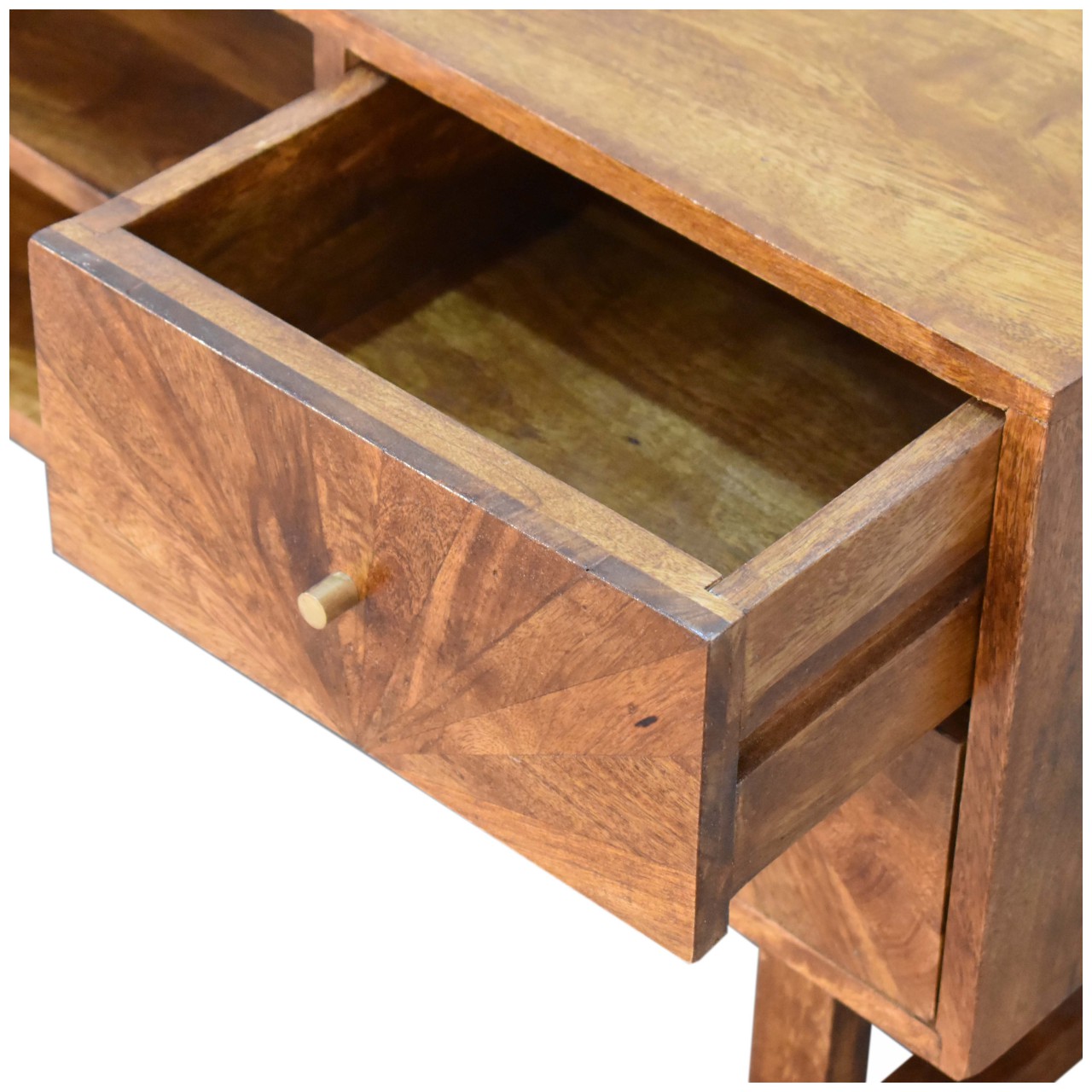 Solid Mango Wood Chestnut Finished 2 Drawers 1 Door Sunrise Media Unit with 'U' Shaped Legs - Image 6