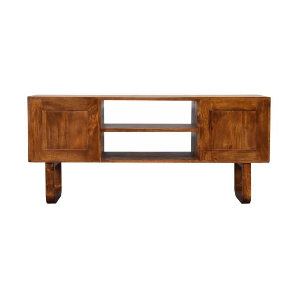 Solid Mango Wood Chestnut Finished 2 Drawers 1 Door Sunrise Media Unit with 'U' Shaped Legs - Image 9