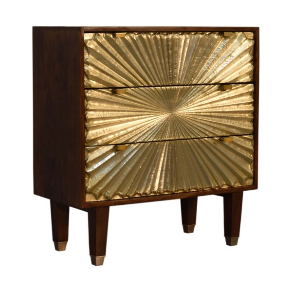 Solid Mango Wood Chestnut Finished 3 Drawer Manila Gold Tapered Chest - Image 2