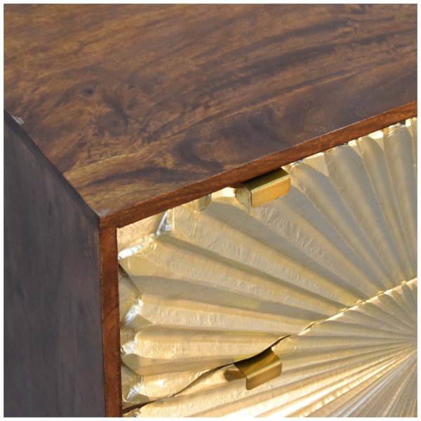 Solid Mango Wood Chestnut Finished 3 Drawer Manila Gold Tapered Chest - Image 5