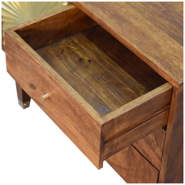 Solid Mango Wood Chestnut Finished 3 Drawer 1 Door Manila Gold Sunburst Sideboard - Image 6