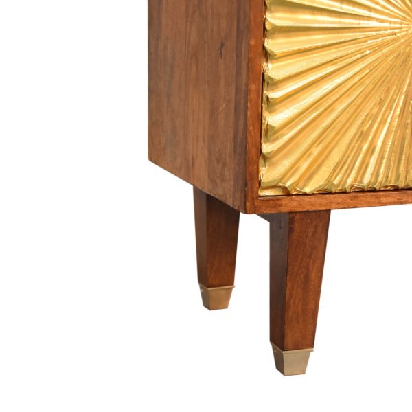 Solid Mango Wood Chestnut Finished 3 Drawer 1 Door Manila Gold Sunburst Sideboard - Image 7