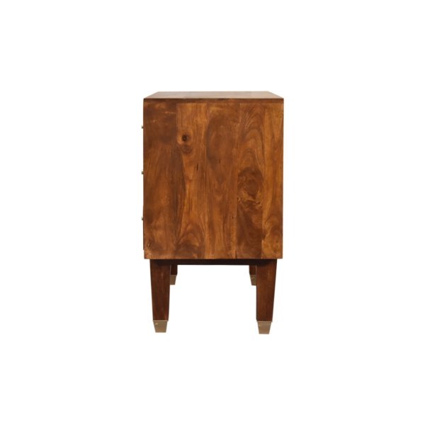 Solid Mango Wood Chestnut Finished 3 Drawer 1 Door Manila Gold Sunburst Sideboard - Image 8