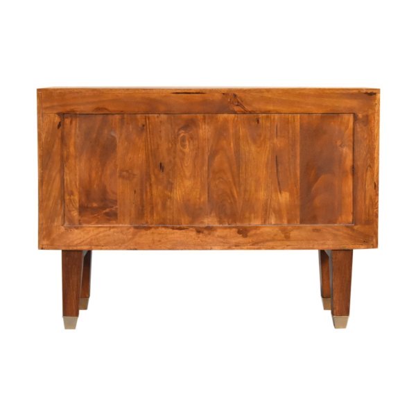 Solid Mango Wood Chestnut Finished 3 Drawer 1 Door Manila Gold Sunburst Sideboard - Image 9