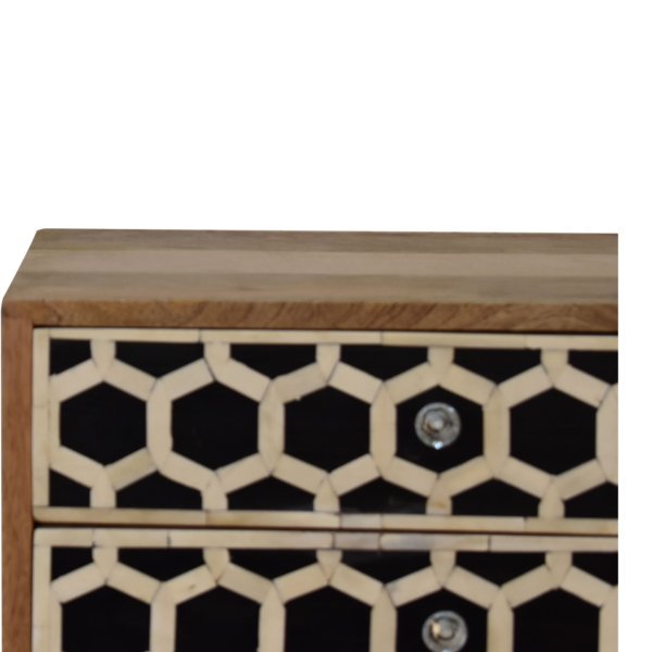 Solid Mango Wood Oak Finished 2 Drawer Bone Inlay Scandinavian Style Bedside - Image 4