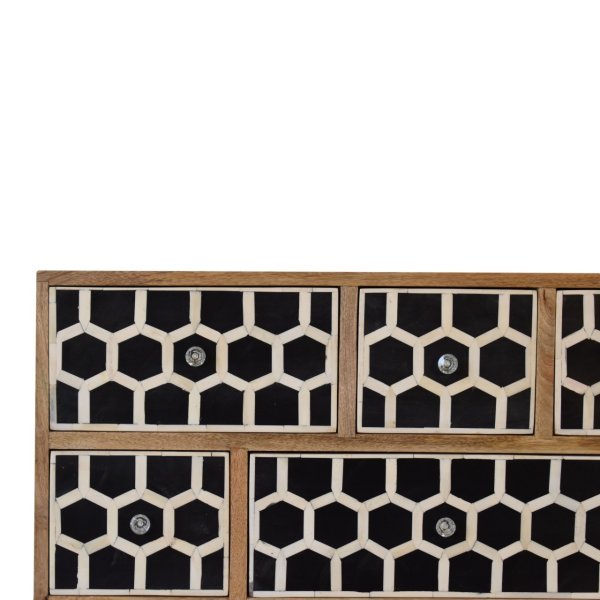 Solid Mango Wood Oak Finished 8 Drawer Bone Inlay Chest with 'U' Shaped Legs - Image 4