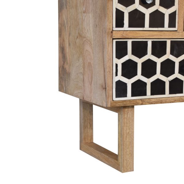 Solid Mango Wood Oak Finished 8 Drawer Bone Inlay Chest with 'U' Shaped Legs - Image 6