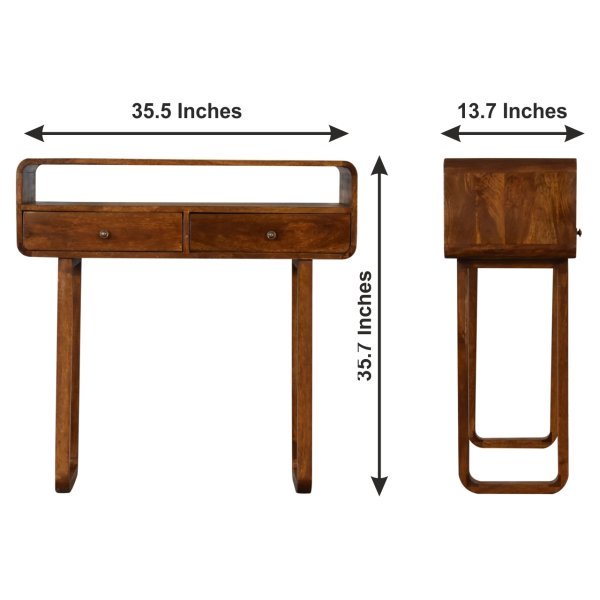 Solid Mango Wood Chestnut Finished 2 Drawer Curved Console Table with 'U' Shaped Legs - Image 10