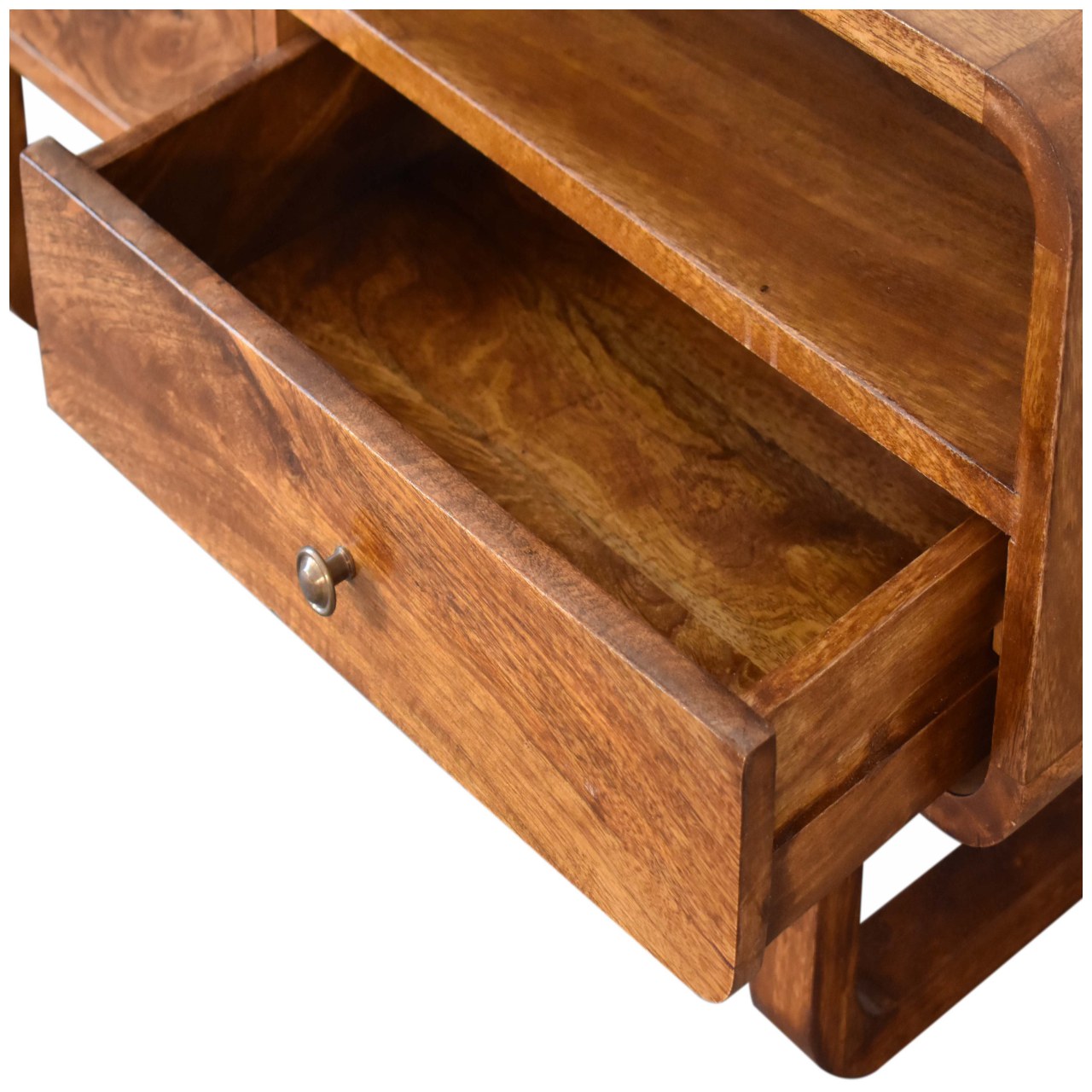 Solid Mango Wood Chestnut Finished 2 Drawer Curved Media Unit with 'U' Shaped Legs - Image 6