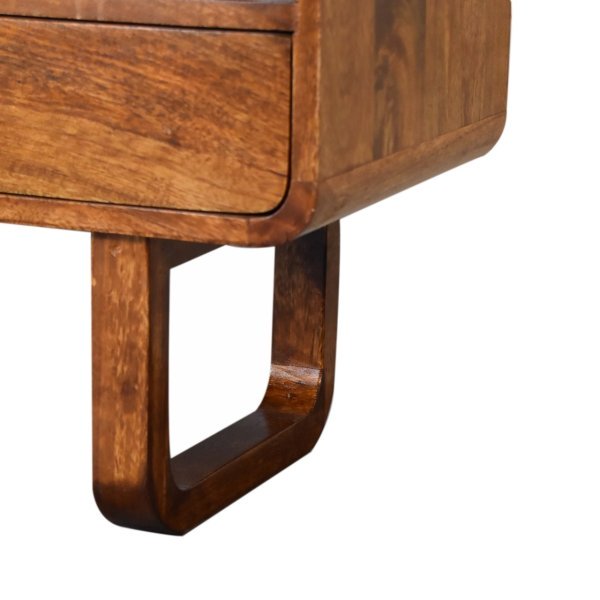 Solid Mango Wood Chestnut Finished 2 Drawer Curved Media Unit with 'U' Shaped Legs - Image 7