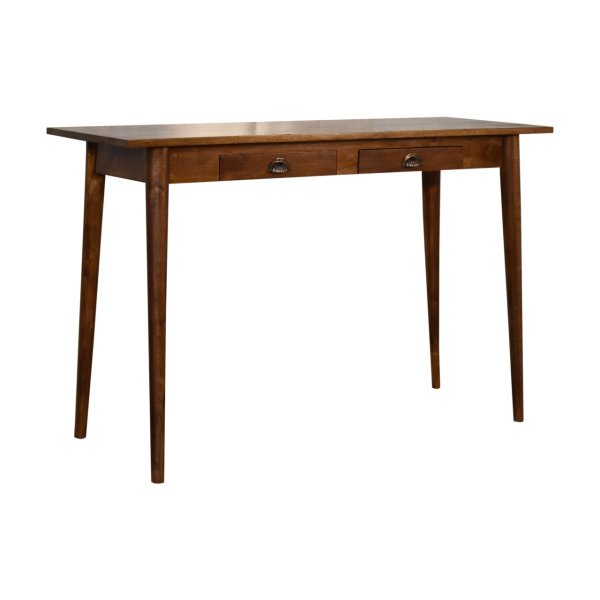 Solid Mango Wood Chestnut Finished 2 Drawer Writing Desk - Image 2