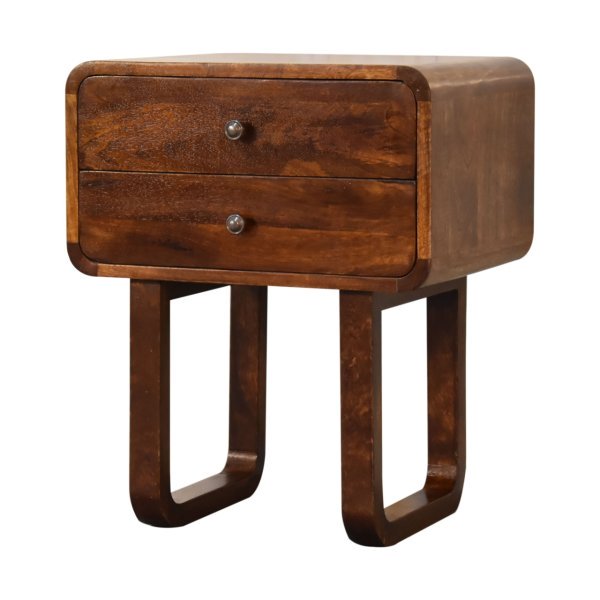 Solid Mango Wood Chestnut Finished 2 Drawer Bedside with 'U' Shaped Legs - Image 2