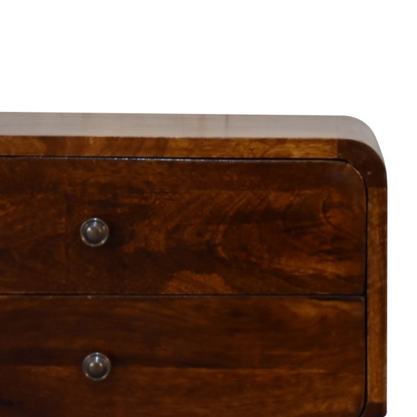 Solid Mango Wood Chestnut Finished 2 Drawer Bedside with 'U' Shaped Legs - Image 5