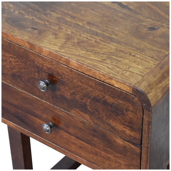 Solid Mango Wood Chestnut Finished 2 Drawer Bedside with 'U' Shaped Legs - Image 6
