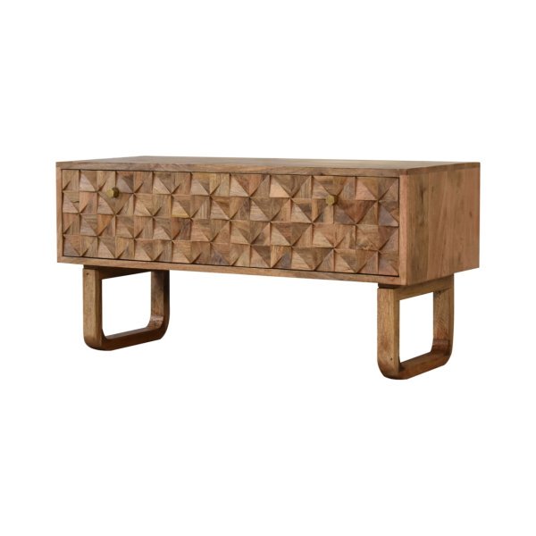 Solid Mango Wood Oak Finish Pineapple Pattern Bench with 'U' Shaped Legs - Image 9