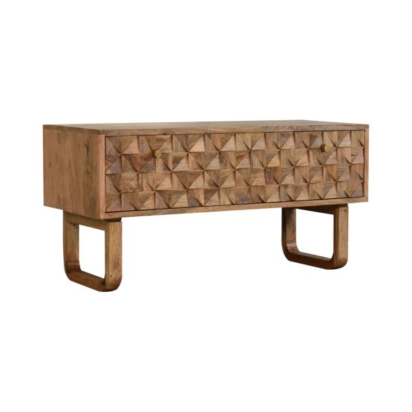 Solid Mango Wood Oak Finish Pineapple Pattern Bench with 'U' Shaped Legs - Image 8