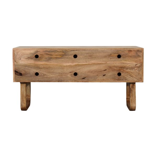 Solid Mango Wood Oak Finish Pineapple Pattern Bench with 'U' Shaped Legs - Image 2