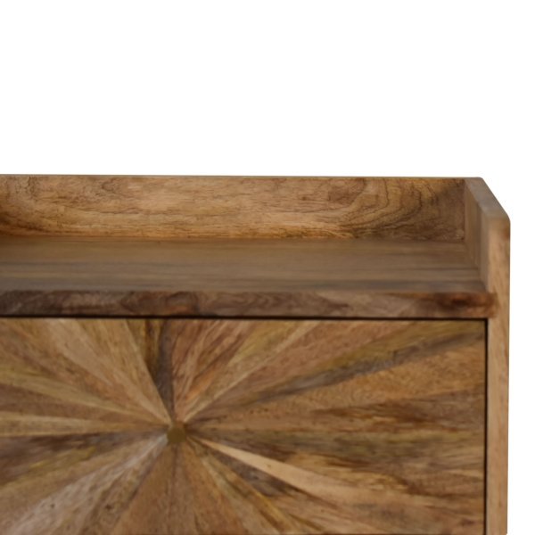 Solid Mango Wood Oak Finished 1 Drawer 1 Slot U-Shaped Legs Sunrise Bedside - Image 4