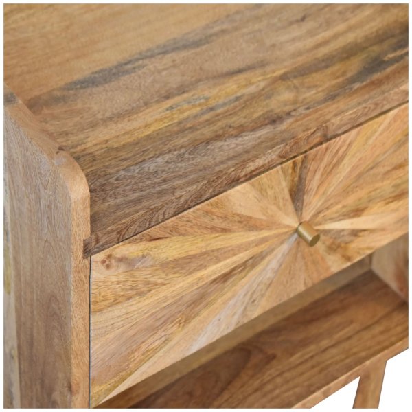 Solid Mango Wood Oak Finished 1 Drawer 1 Slot U-Shaped Legs Sunrise Bedside - Image 5