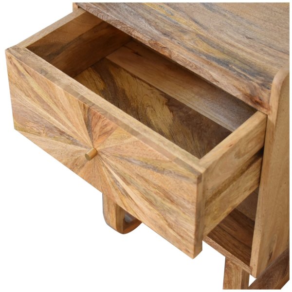 Solid Mango Wood Oak Finished 1 Drawer 1 Slot U-Shaped Legs Sunrise Bedside - Image 6