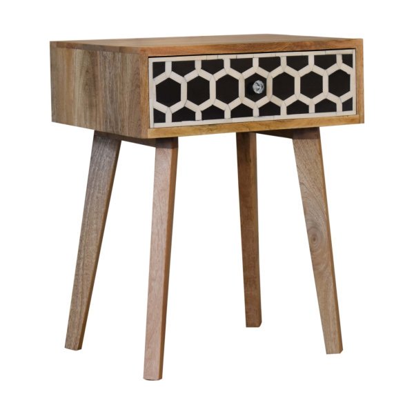 Solid Mango Wood Oak Finished Bone Inlay Tapered Bedside - Image 3