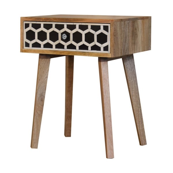 Solid Mango Wood Oak Finished Bone Inlay Tapered Bedside - Image 4